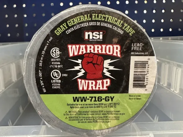 Spools of electrical tape in warehouse.