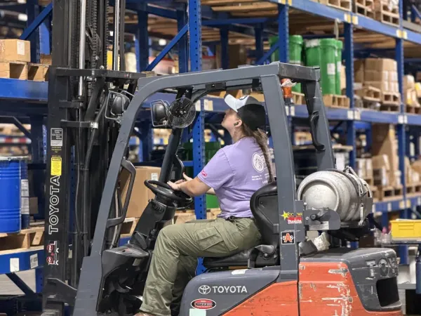 Industrial warehouse lifting stock at Eagle Sales.