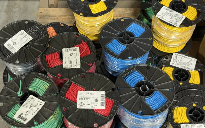 Electrical wire stock in warehouse.