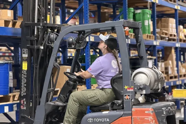 Industrial warehouse lifting stock at Eagle Sales.